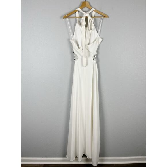 NWT JONATHAN SIMKHAI White Sandi Embellished Cut-Out Halter Dress - Picture 8 of 16
